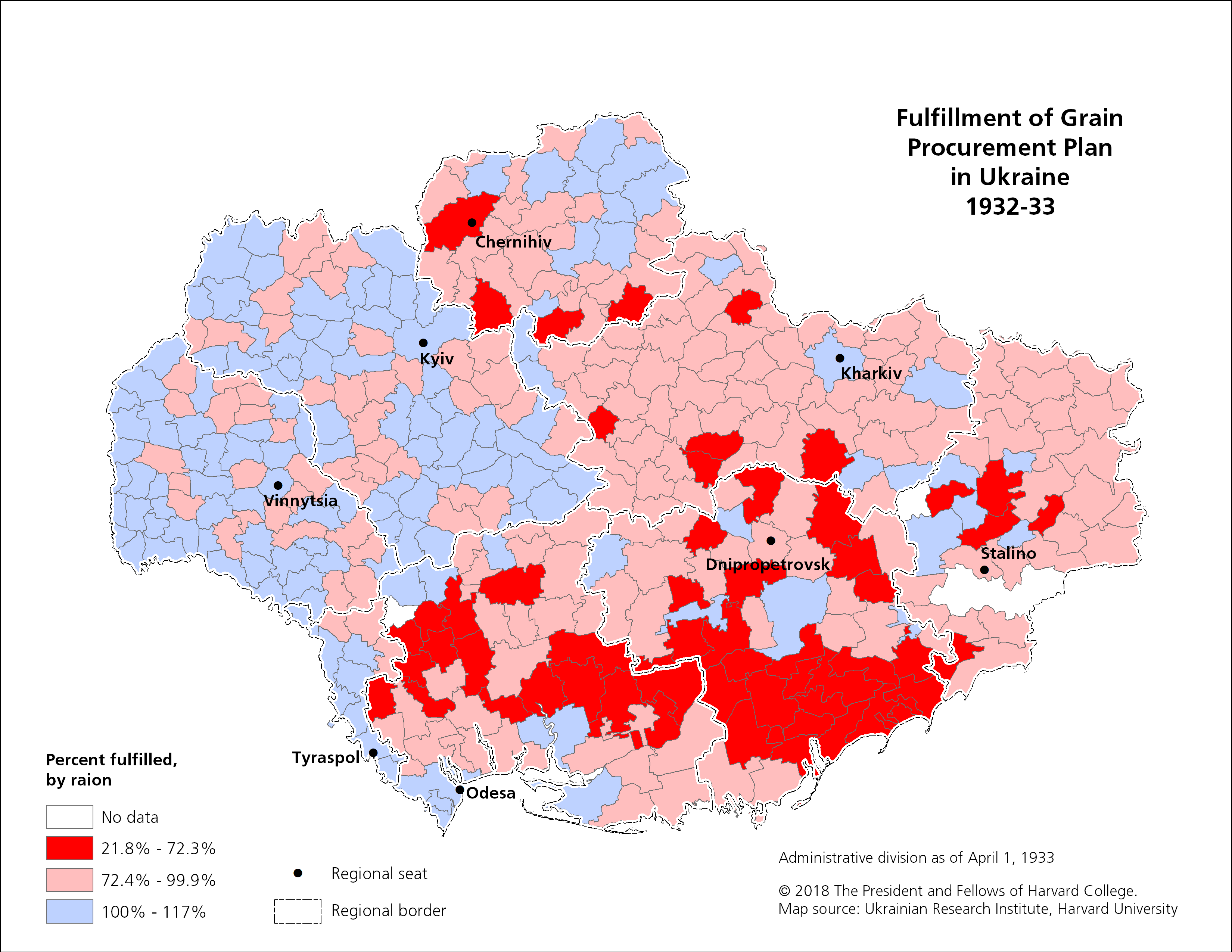 13. Fulfillment of Grain Procurement Plan in Ukraine: 1932-33