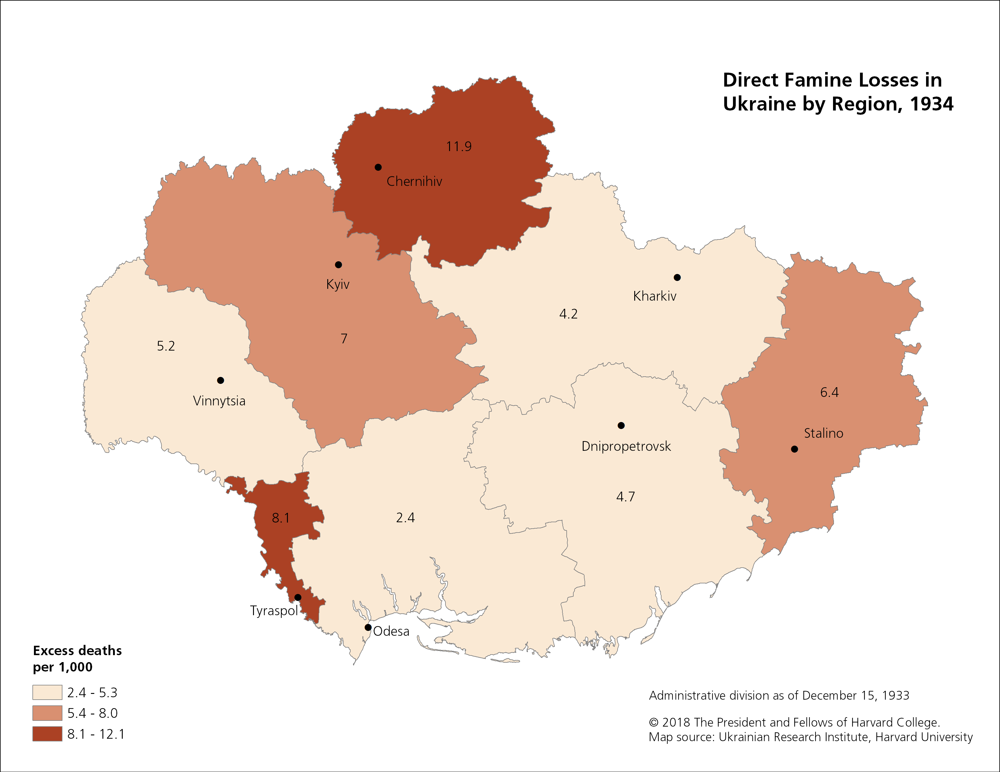 irect Famine Losses in Ukraine by Region in 1934, per 1000