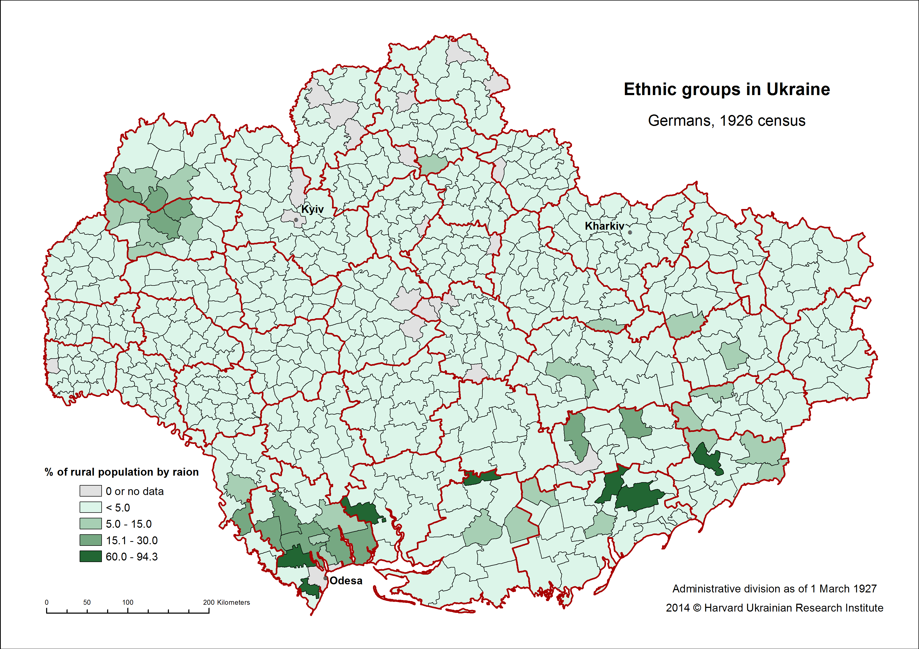 Map of Ethnic Groups in Ukraine, Germans, 1926 census
