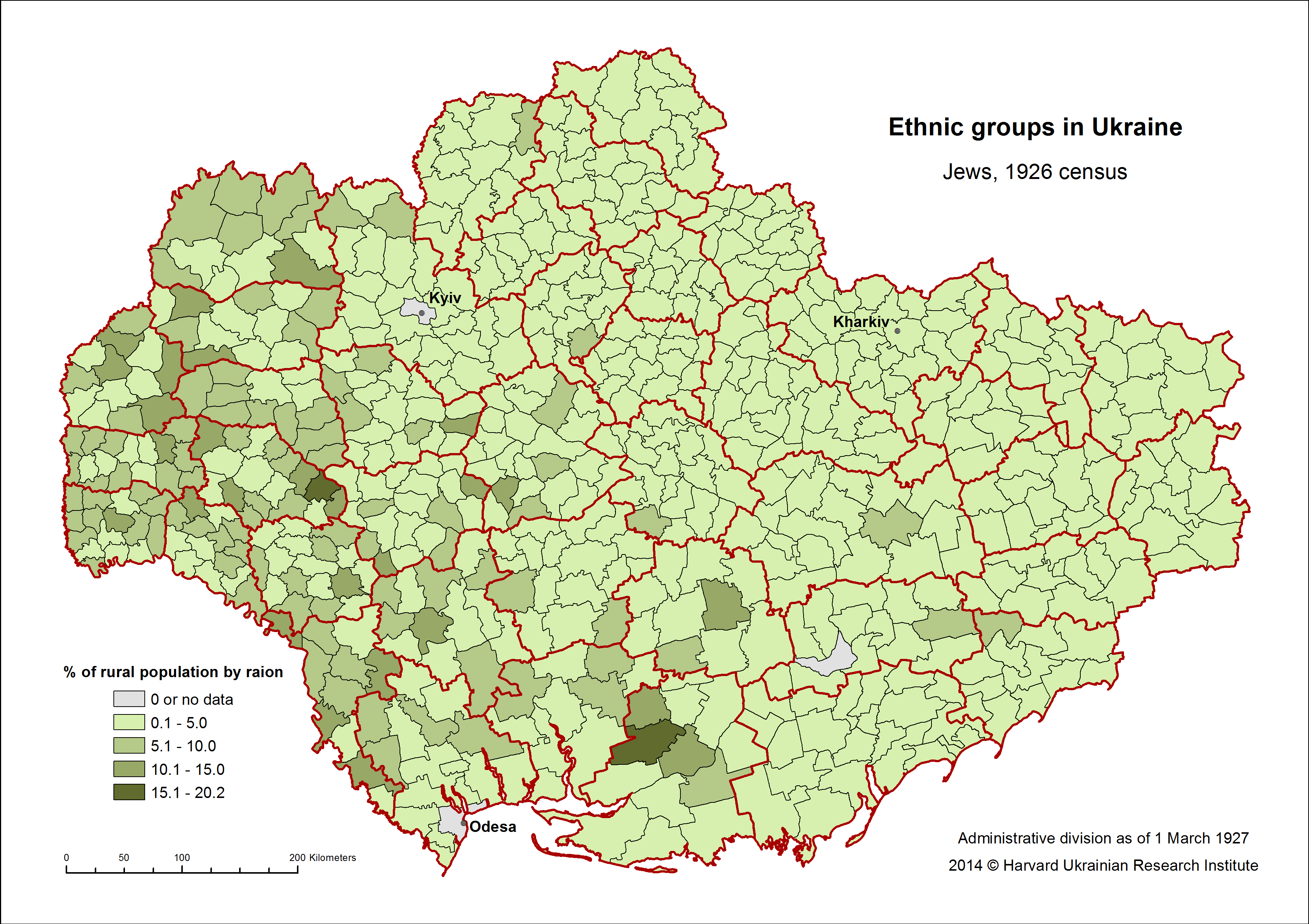 Map of Ethnic Groups in Ukraine, Jews, 1926 census