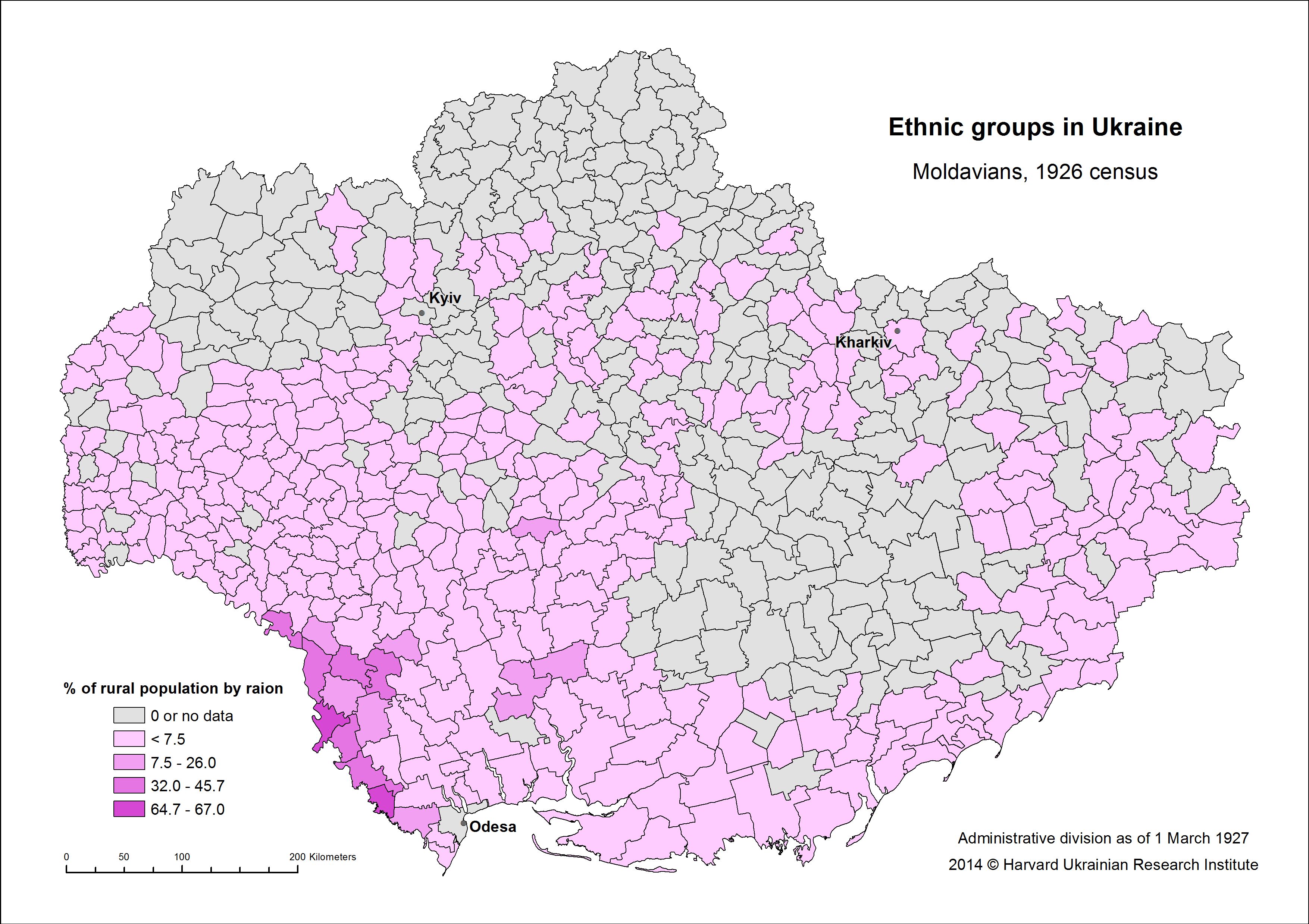 Map of Ethnic Groups in Ukraine, Moldavians, 1926 census