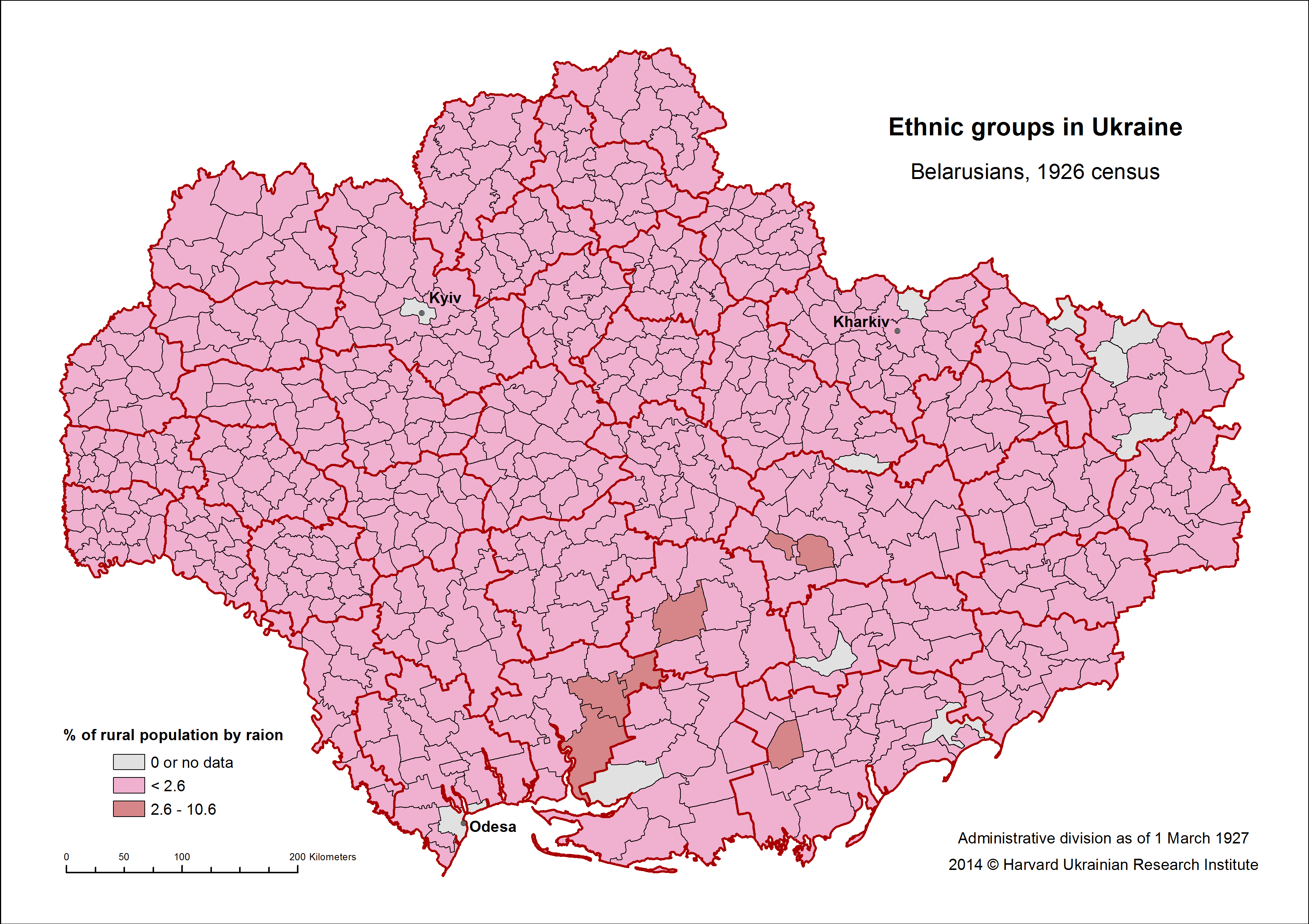 Map of Ethnic Groups in Ukraine, Belarusians, 1926 census