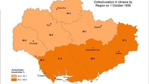 This map visualizes data on levels of collectivization, as of October 1, 1936.