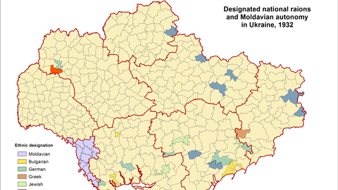 Map of designated national raions in Ukraine, 1932