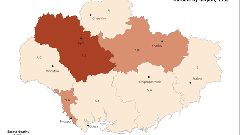 map of Famine Losses in Ukraine by Region, 1932