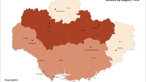Map of direct Famine losses in Ukraine by Region, 1933
