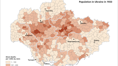 Map of Total Direct Famine Losses of Population per 1,000 by Raion in Ukraine for 1933