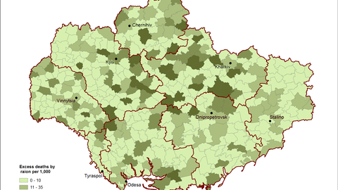 Map of Urban Direct Famine Losses of Population by Raion in Ukraine for 1933