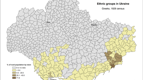 Map of Ethnic Groups in Ukraine, Greeks, 1926 census