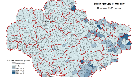 Map of Ethnic Groups in Ukraine, Russians, 1926 census