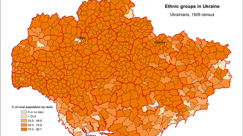 Map of Ethnic Groups in Ukraine, Ukrainians, 1926 census