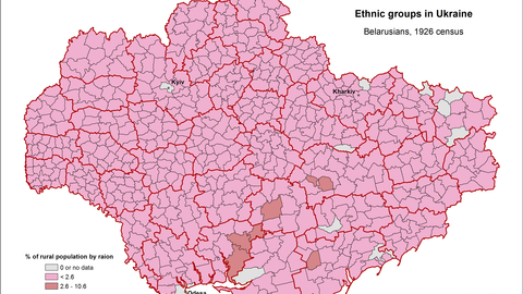 Map of Ethnic Groups in Ukraine, Belarusians, 1926 census