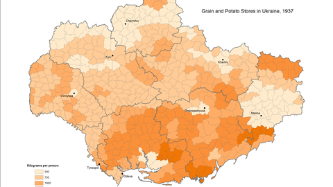 Map: Stores of Grain and Potatoes in Ukraine, 1937