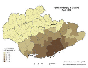 Map of Famine Intensity in Ukraine, April 1922