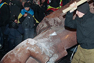 man hitting statue